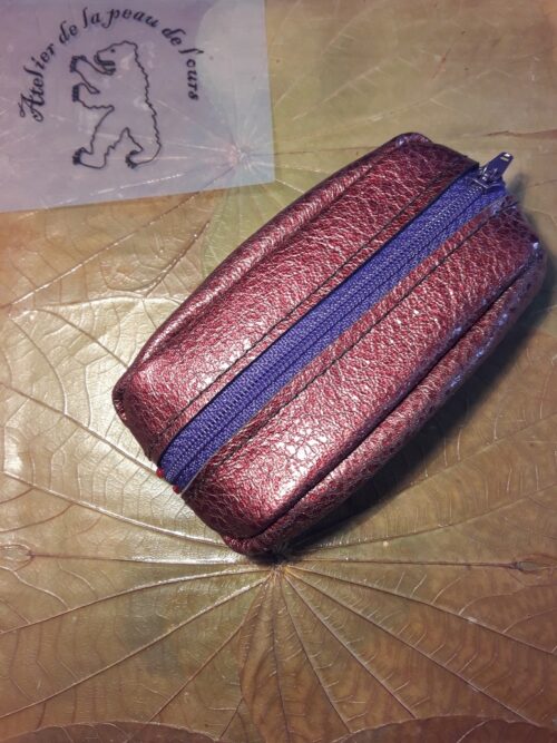 porte monnaie double poche rouge brillant fermeture violet