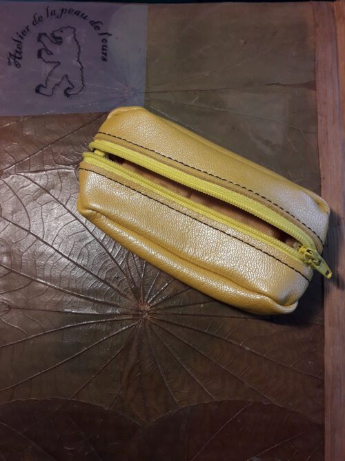 porte monnaie double poche champagne fermeture jaune