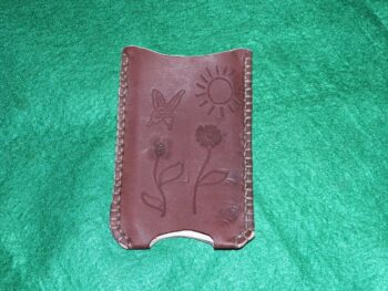 etui telephone cuir marron fleurale